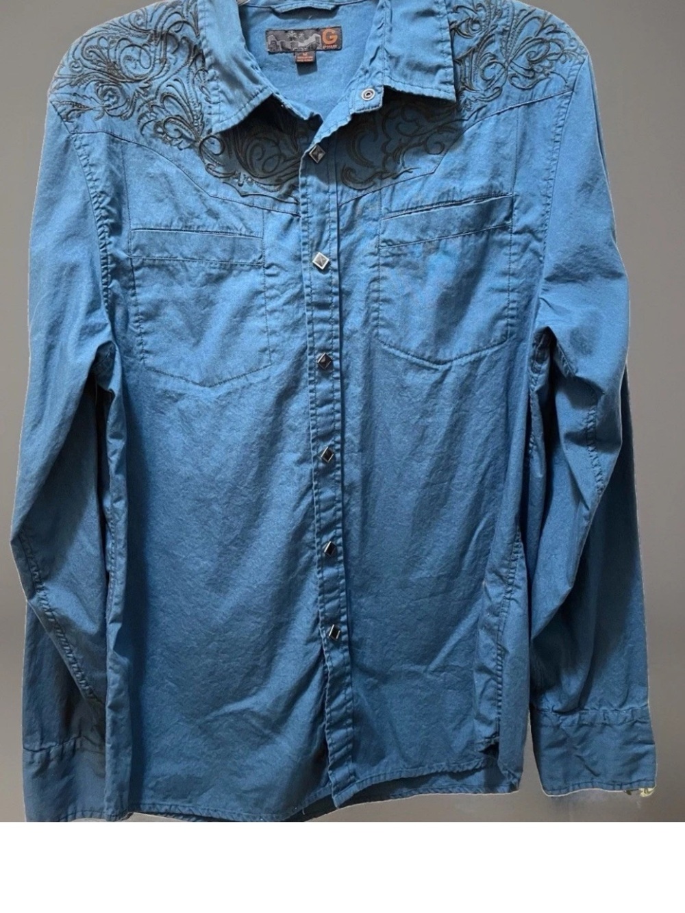 Guess Brand Shirt Western Style Blue Casual Button-Up Embroidered Men's Sz M